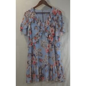 Shoshanna Light Blue Floral Ruffle Tiered Mini Dress Womens Size 8